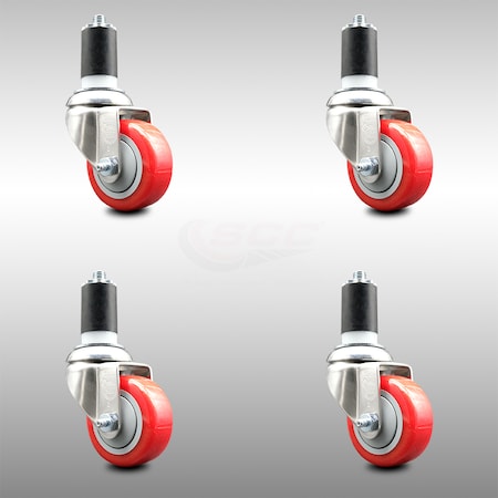 Service Caster 3 Inch 316SS Red Polyurethane Swivel 1-1/2 Inch Expanding Stem Caster Set SCC SCC-SS316EX20S314-PPUB-RED-112-4